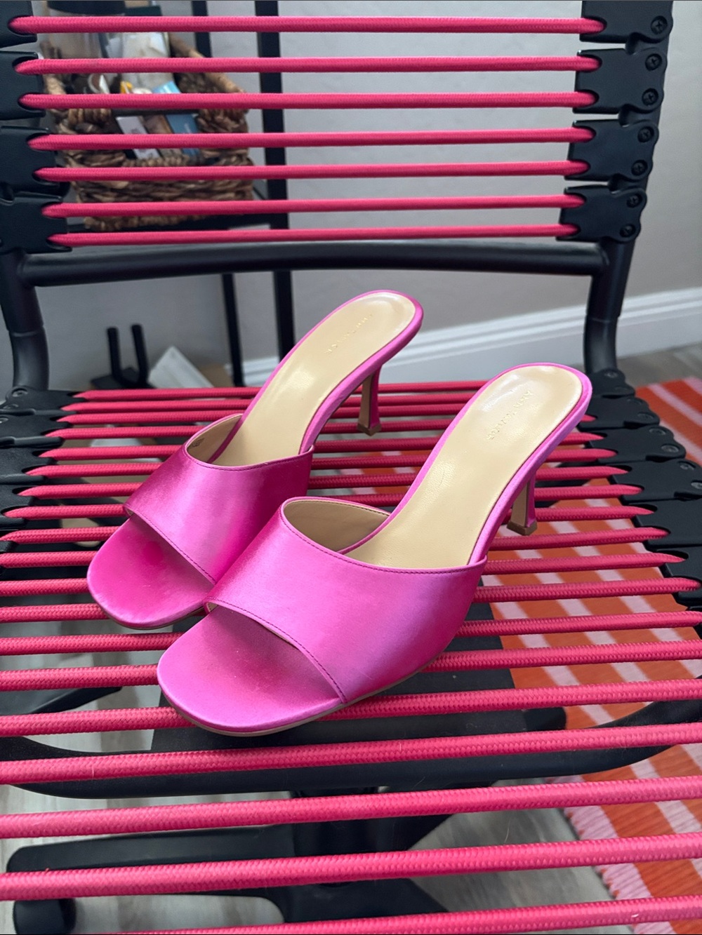 Ann Taylor Hot Pink Satin Slide Mules